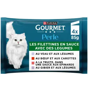 GOURMET Perle sachets pâtée en sauce viandes poissons pour chat 4x85g