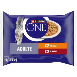 PURINA ONE Sachets repas boeuf poulet pour chat 4 sachets 4x85g
