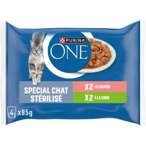 PURINA ONE Sachets repas saumon et dinde pour chat stérilisé 4 sachets 4x85g