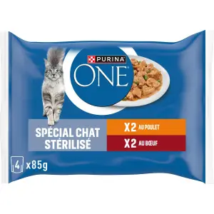 PURINA ONE Sachets repas boeuf poulet pour chat stérilisé 4 sachets 4x85g