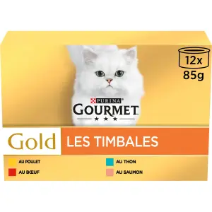 GOURMET Gold Les timbales barquettes pâtée viandes et poissons pour chat 12 boîtes 12x85g
