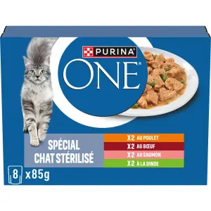 PURINA ONE Sachets repas viandes poissons pour chat stérilisé 8 sachets 8x85g