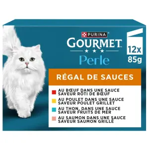 GOURMET Perle sachets repas régal de sauces viandes et poissons pour chat 12 sachets 12x85g