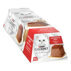 GOURMET Révélations Mousselines au bœuf nappée de sauce pour chat 4 mousselines 4x57g