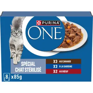 PURINA ONE Sachets repas viandes et poissons pour chat stérilisé 8 sachets 8x85g