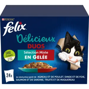 FELIX Sachets repas délicieux duos sélection mixte en gelée pour chat 24 sachets 24x85g