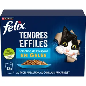 FELIX Sachets repas tendres effilés sélection de poissons en gelée pour chat 12 sachets 12x85g