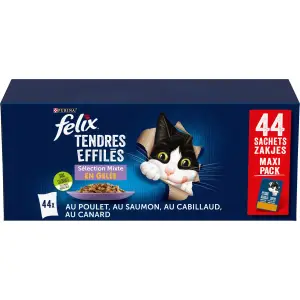 FELIX Sachets repas tendres effilés sélection mixte en gelée pour chat 44 sachets 44x85g