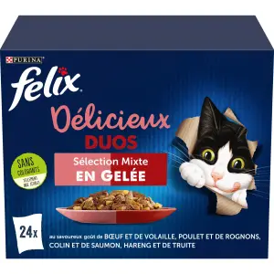 FELIX Délicieux duos Sachets repas sélection mixte en gelée 24 sachets 24x85g