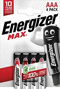 Pack de 4 piles Alcaline LR03-AAA 1,5V Max Energizer