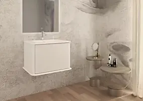 Meuble sous-vasque à suspendre l.61 cm avec plan vasque résine, blanc mat, Idra