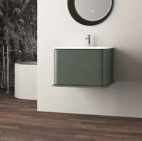 Meuble sous-vasque à suspendre l.61 cm avec plan vasque résine, vert mat, Idra