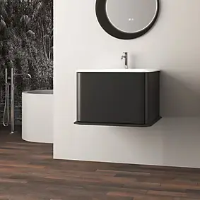 Meuble sous-vasque à suspendre l.61 cm avec plan vasque résine, noir mat, Idra
