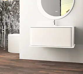 Meuble sous-vasque à suspendre l.95 cm avec plan vasque résine, blanc mat, Idra