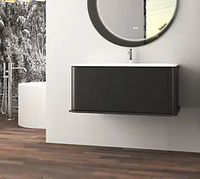 Meuble sous-vasque à suspendre l.95 cm avec plan vasque résine, noir mat, Idra
