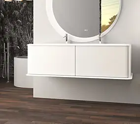 Meuble sous-vasque à suspendre l.141 cm avec plan vasque résine, blanc mat, Idra