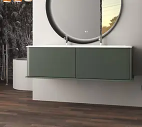 Meuble sous-vasque à suspendre l.141 cm avec plan vasque résine, vert mat, Idra