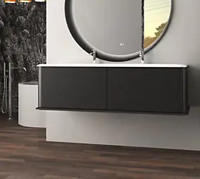 Meuble sous-vasque à suspendre l.141 cm avec plan vasque résine, noir mat, Idra