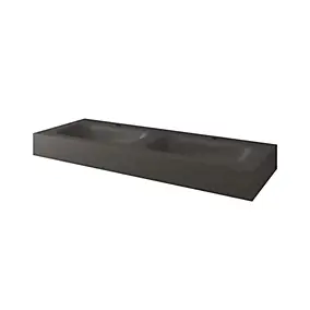 Double vasque à poser rectangulaire en résine gris foncé, L.121 x H.12 cm Monolite
