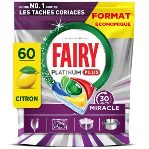 FAIRY Platinum Plus tablettes lave-vaisselle tout en 1 citron 60 lavages 988g