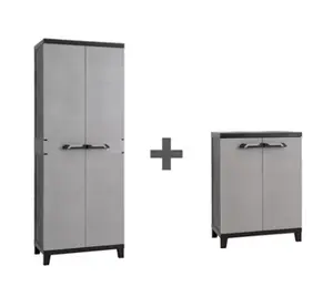 Lot de 2 armoires basse et haute en résine grise