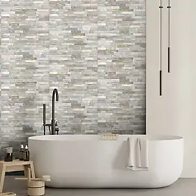 Faïence murale intérieur effet pierre tons gris décor 3D L.60 x l.30 cm x ép.8,2 mm, Quartz 3D