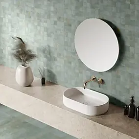 Mosaïque murale en grès cérame émaillé effet béton vert mat L.30 x l.30 cm x ép.7,4 mm, Upper