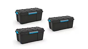 3 Malles de rangement 80 L Scuba noir avec couvercles
