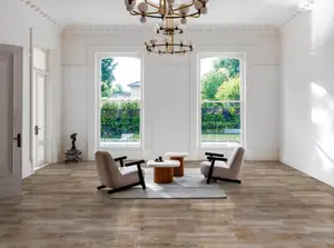 Carrelage sol intérieur "Baobab" Beige grès cérame 17x62 cm aspect bois