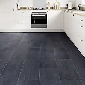 Carrelage sol et mur intérieur noir effet pierre L.60 x l.30 cm x ép.9,5 mm, Oikos