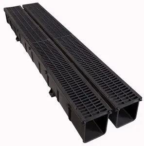 Kit de 2 caniveaux grille noire - 2 fonds