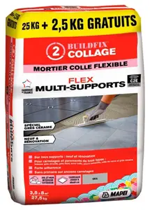 Mortier colle flexible multi-supports neuf et rénovation gris - sac 25+2,5KG