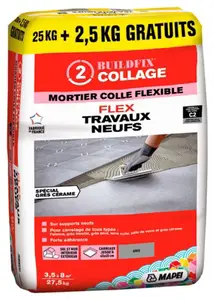 Mortier colle flexible travaux neufs - sac 25 + 2,5KG
