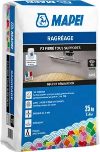 Ragréage P3 fibré tous supports intérieur autolissant gris 25 kg