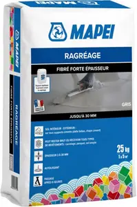 Ragréage fibré forte épaisseur autolissant gris sol intérieur et extérieur 25 kg