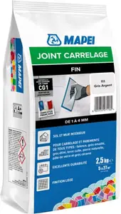 Joint carrelage fin gris argent 111 intérieur sol et mur 2,5 kg