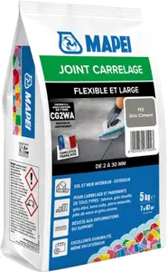 Joint carrelage flexible et large gris ciment 113 intérieur et extérieur 5 kg