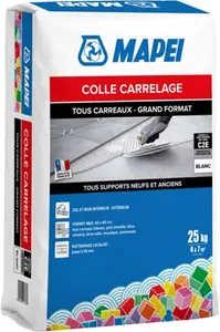 Mortier-colle carrelage grand format blanc intérieur et extérieur sol et mur 25 kg