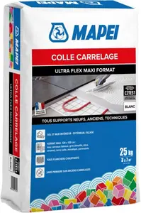 Mortier-colle carrelage ultra flex maxi format blanc intérieur et extérieur 25 kg