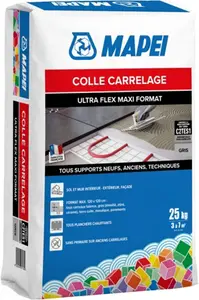 Mortier-colle carrelage ultra flex maxi format gris intérieur et extérieur 25 kg