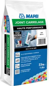 Joint carrelage haute performance blanc 100 intérieur et extérieur 2,5 kg