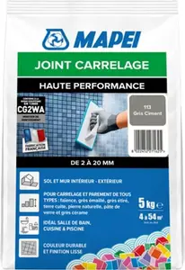 Joint carrelage haute performance gris ciment 113 intérieur et extérieur 5 kg
