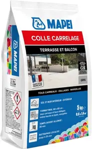 Mortier-colle carrelage terrasse et balcon gris sol et mur 5 kg