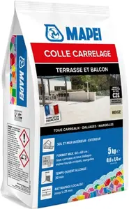 Mortier-colle carrelage terrasse et balcon beige sol et mur 5 kg