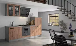 Cuisine en kit "Gina" imitation chêne vielli et béton texturé - L. 2,40 M