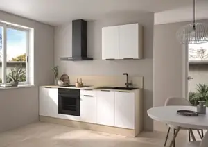 Cuisine en kit décor blanc mat et imitation bois clair "AMELIA" - L.2,40 m