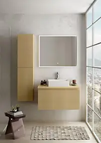 Colonne de salle de bains 2 portes placage chêne miel strié H.150 cm, Pura+