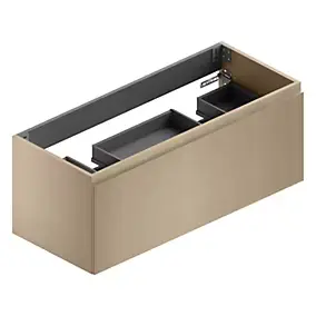 Meuble sous vasque suspendu placage chêne miel strié l.120 x H.46,5 x P.50,5 cm, pour double vasque, Pura