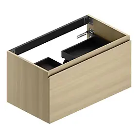 Meuble sous vasque suspendu effet chêne l.90 x H.46,5 x P.50,5 cm, pour plan simple vasque, Pura+
