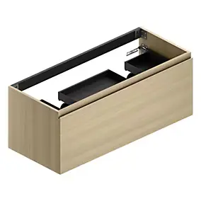 Meuble sous vasque suspendu effet chêne l.120 x H.46,5 x P.50,5 cm, pour double vasque, Pura+